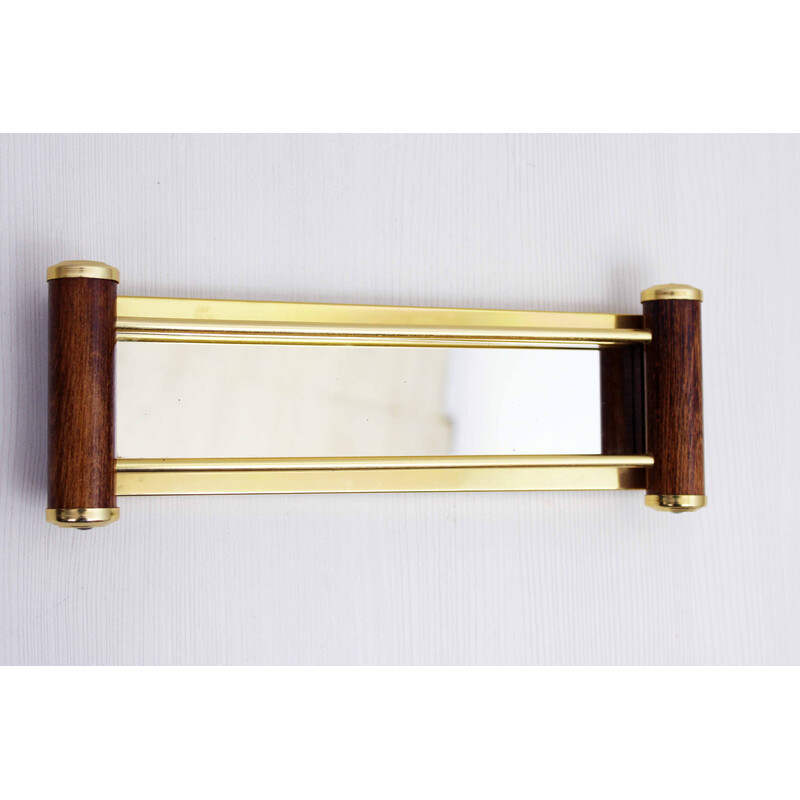 Vintage Art Deco mirror tray in wood and brass, 1930