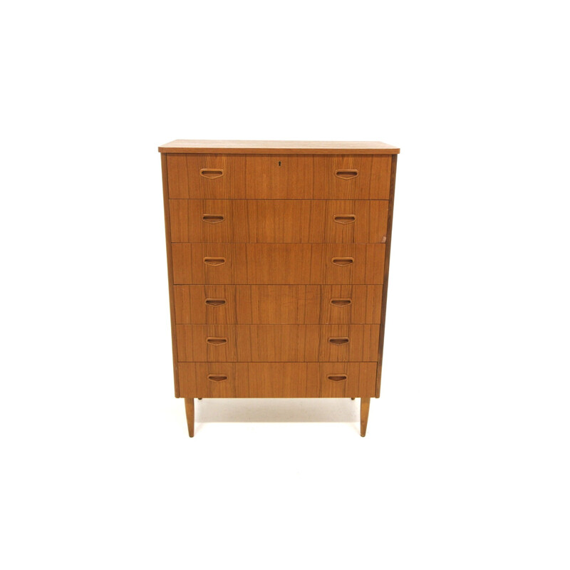 Vintage "tallboy" chest of drawers in teak and beech, Sweden 1950