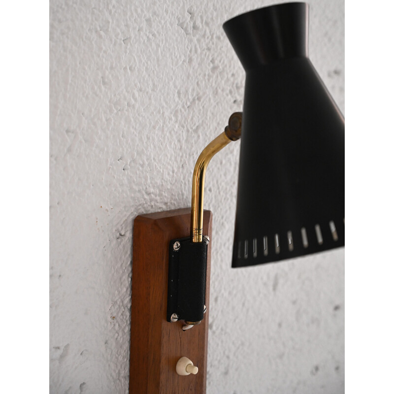 Vintage teak and metal wall lamp, 1960