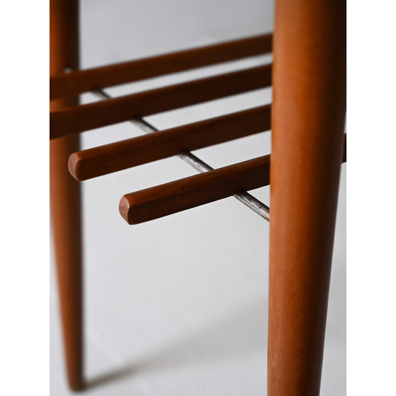 Vintage teak and birch side table with magazine rack, 1960