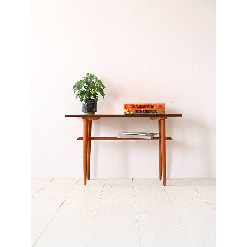 Vintage teak and birch side table with magazine rack, 1960