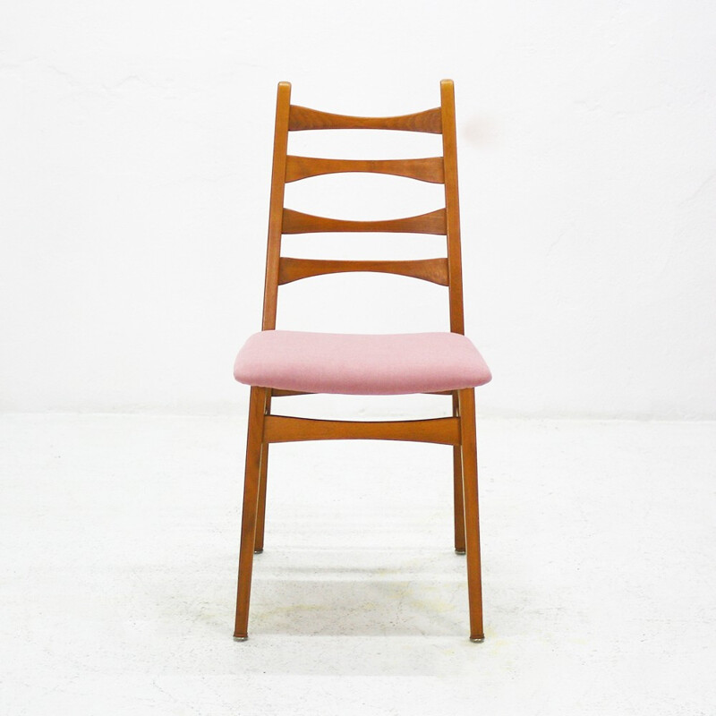 Lot de 4 chaises de salle à manger rose en hêtre  - 1950