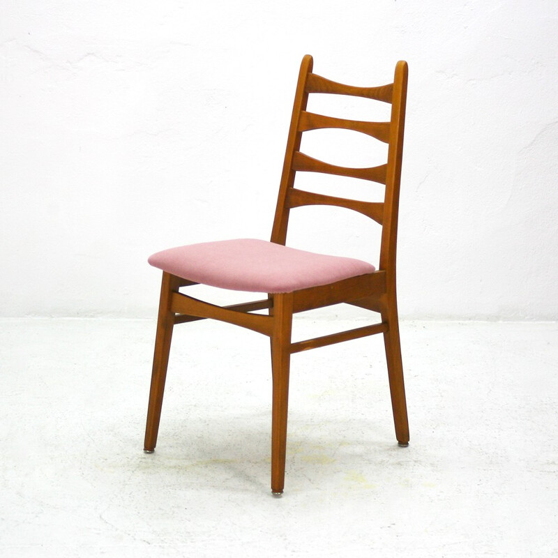 Set of 4 pink dining chairs in beechwood - 1950s