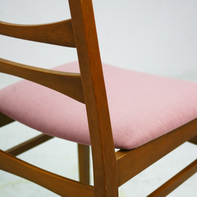 Lot de 4 chaises de salle à manger rose en hêtre  - 1950