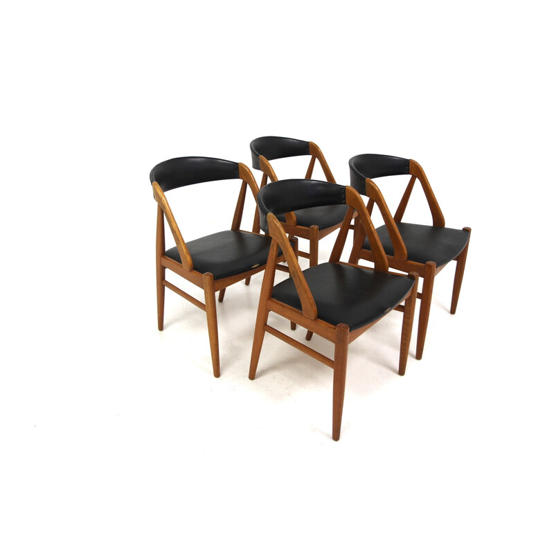 Lot de 4 chaises vintage en chêne et simili-cuir, Suède 1960