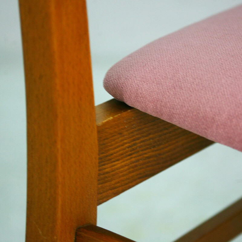 Lot de 4 chaises de salle à manger rose en hêtre  - 1950