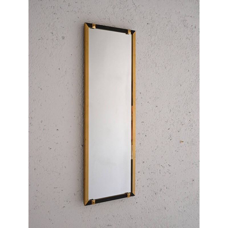 Vintage rectangular mirror with gold and black metal frame, 1950