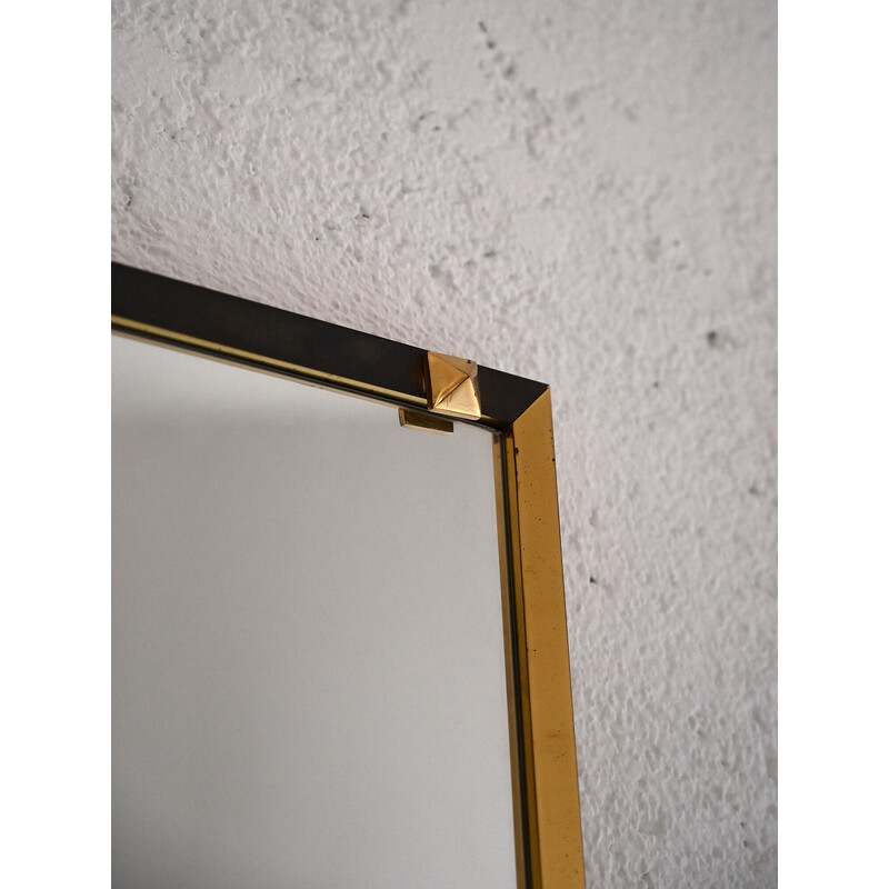 Vintage rectangular mirror with gold and black metal frame, 1950