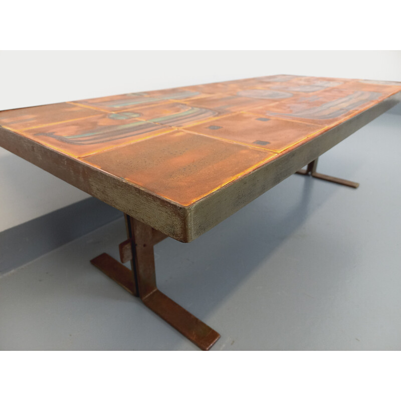 Table basse vintage en acier et céramique, 1970