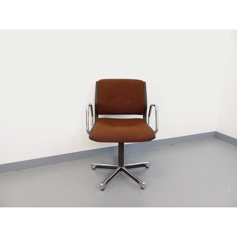 Fauteuil de bureau vintage en chrome et tissu pour Steelcase Strafor vintage, 1970