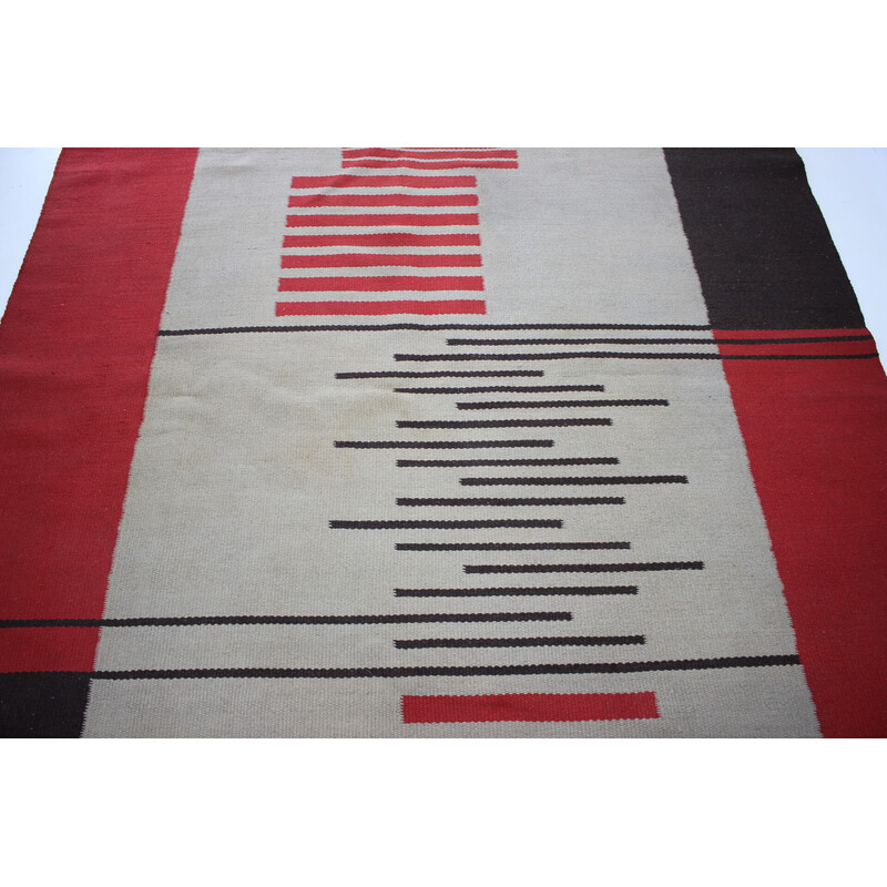 Vintage geometric wool rug, Czechoslovakia 1940