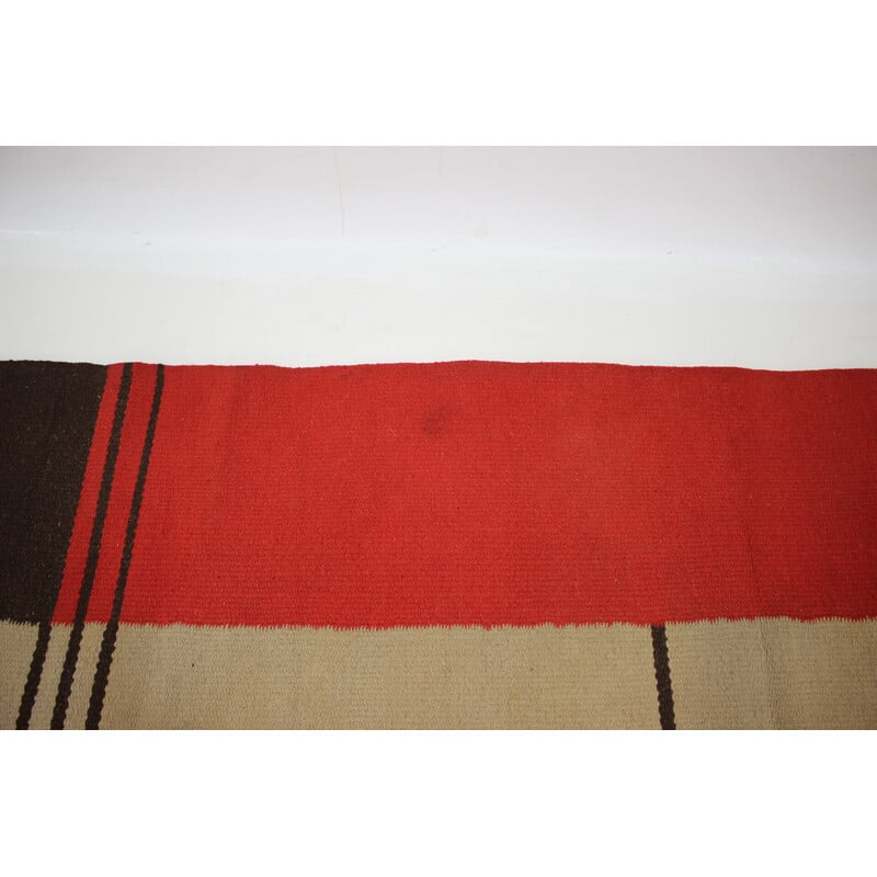 Tapete de lã geométrico vintage, Checoslováquia 1940