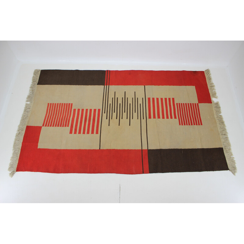 Vintage geometric wool rug, Czechoslovakia 1940