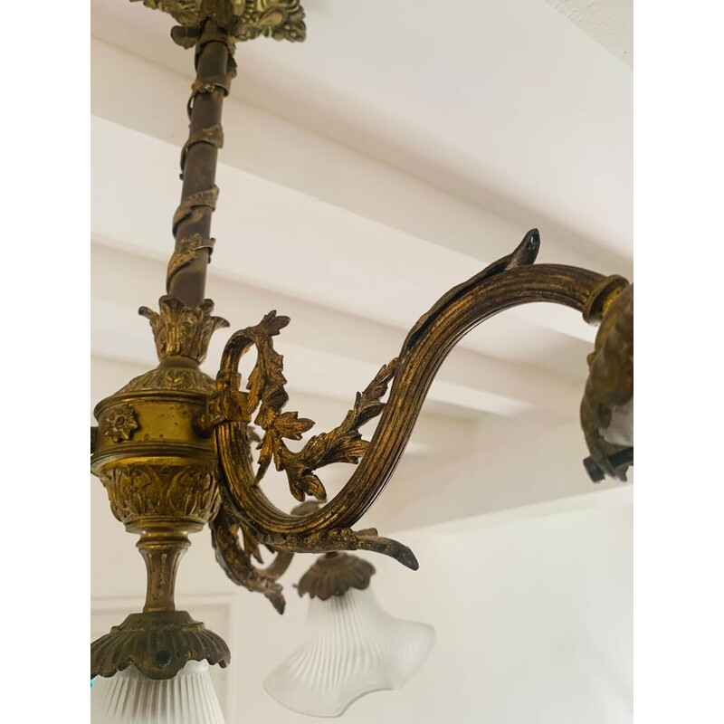 Lustre vintage en bronze avec 4 bras de lumière