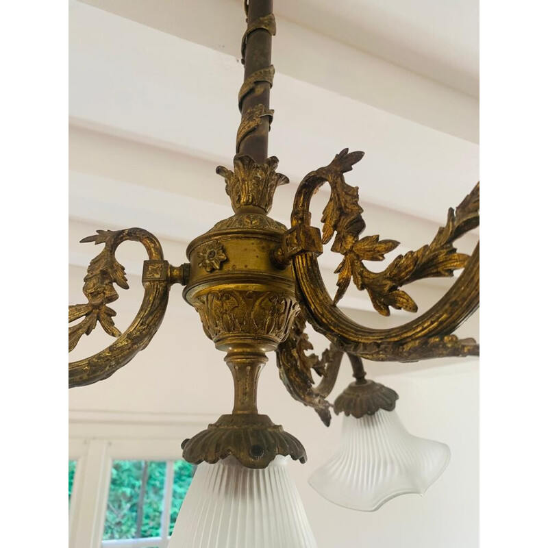 Vintage bronze chandelier with 4 arms of light