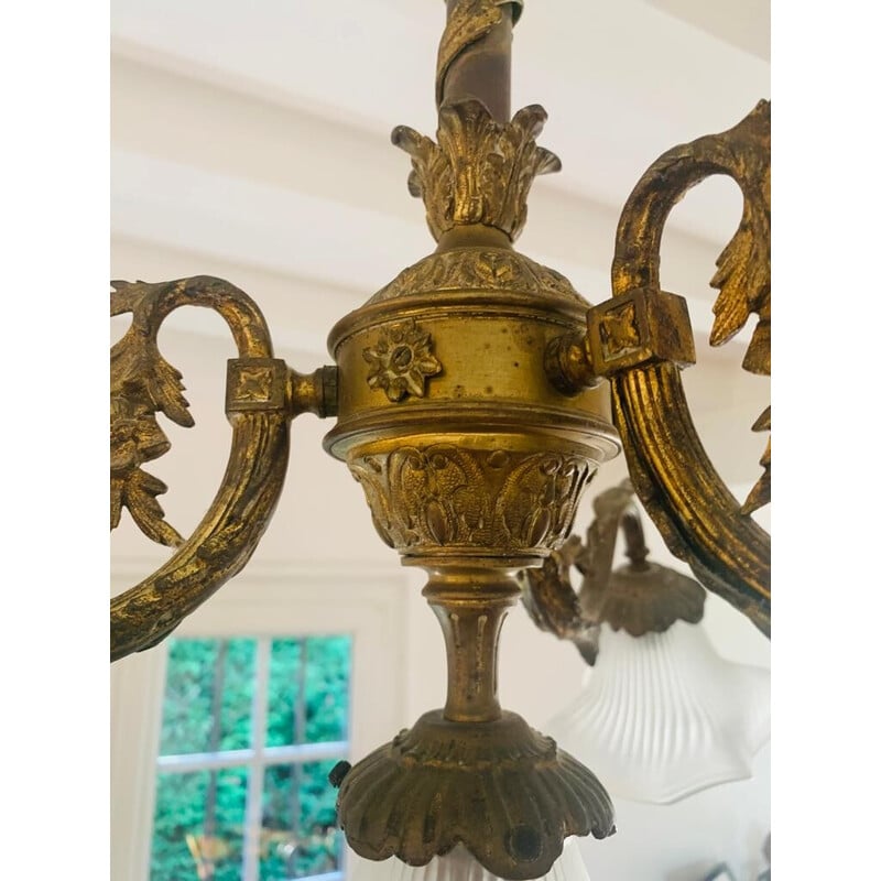 Vintage bronze chandelier with 4 arms of light