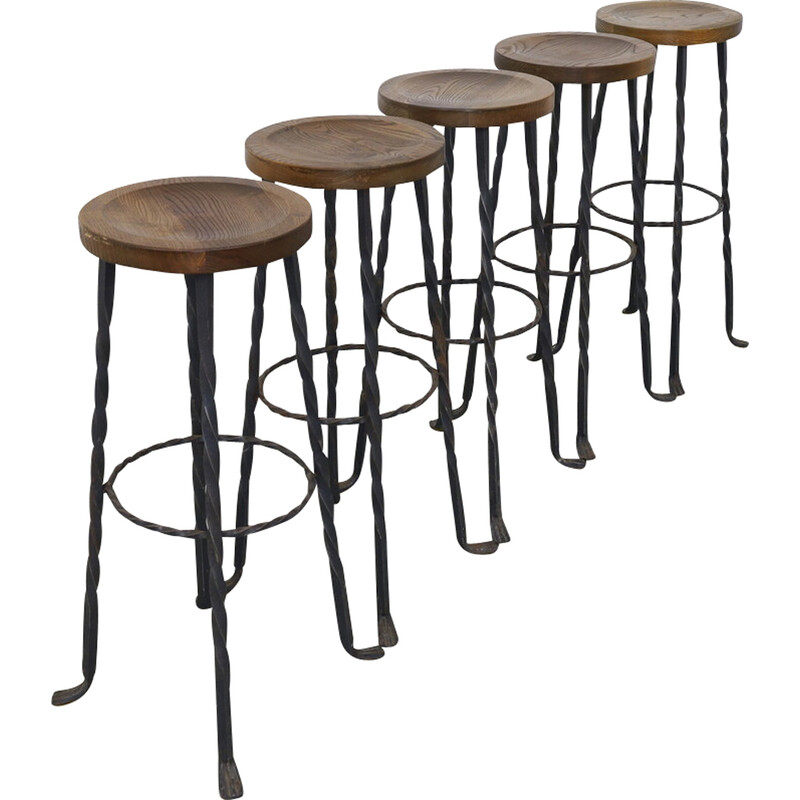 Set of 5 vintage wrought-iron barstools, 1970