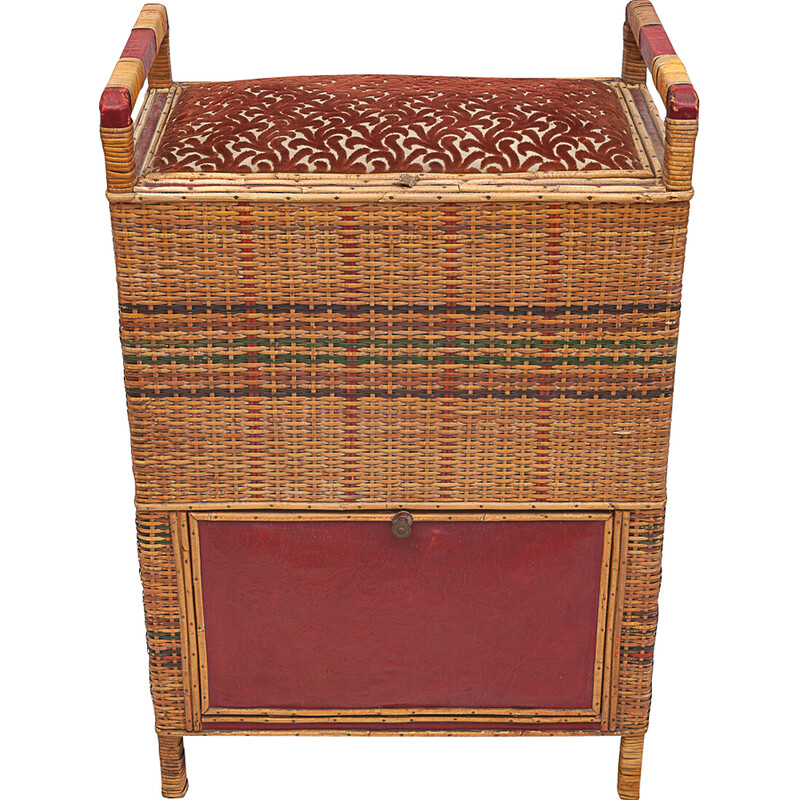 Vintage wicker and leather storage cabinet, 1920