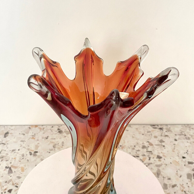 Vintage red and amber Murano glass vase for Cristallo Venezia Ccc, Italy 1979
