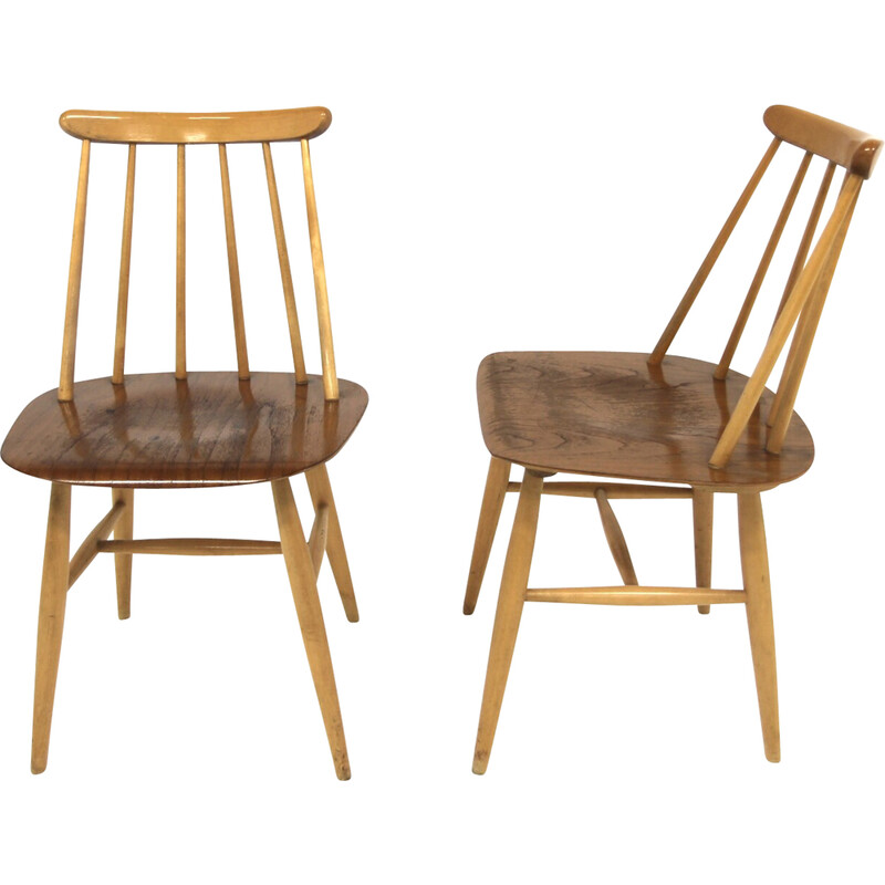 Set of 2 vintage Fanett chairs in teak and beech by Ilmari Tapiovaara for La maison Edsbyverken, Sweden, 1960