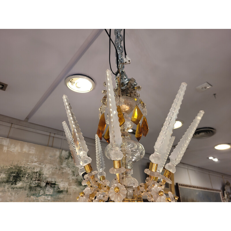 Vintage tall, faceted crystal chandelier, Italy 1940