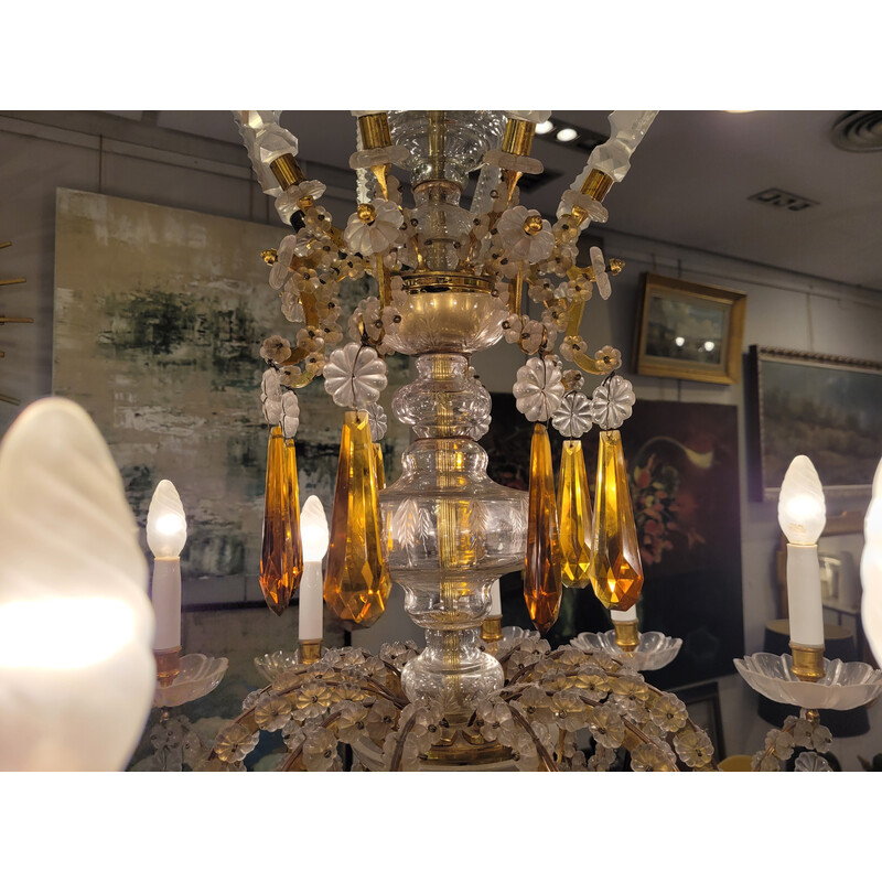 Vintage tall, faceted crystal chandelier, Italy 1940