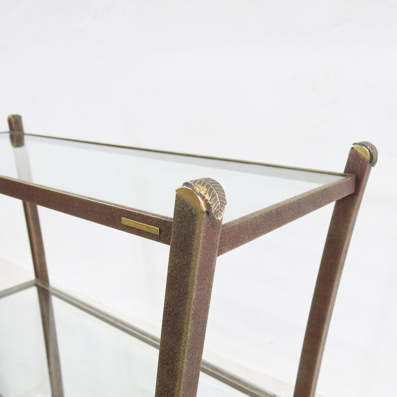 Vintage shelf by Pierre Vandel in metal and glass with an original shape- 1970s