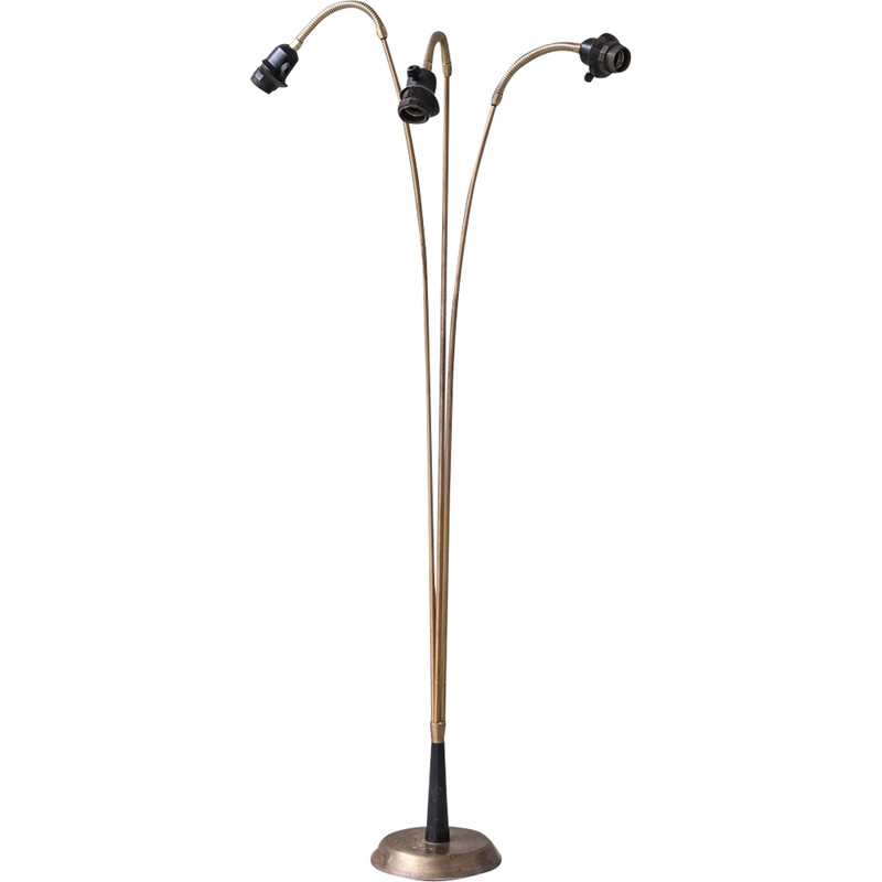 Vintage 3-way adjustable brass floor lamp, Sweden 1960