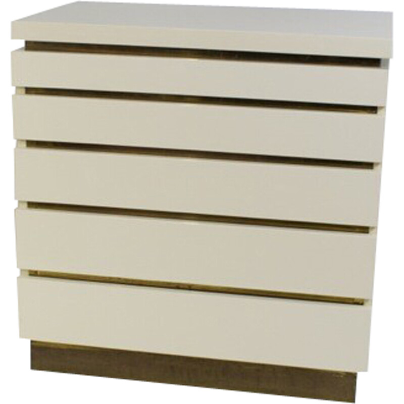 Vintage ivory-cream 5-drawer chest by Jean-Claude Mahey, 1970