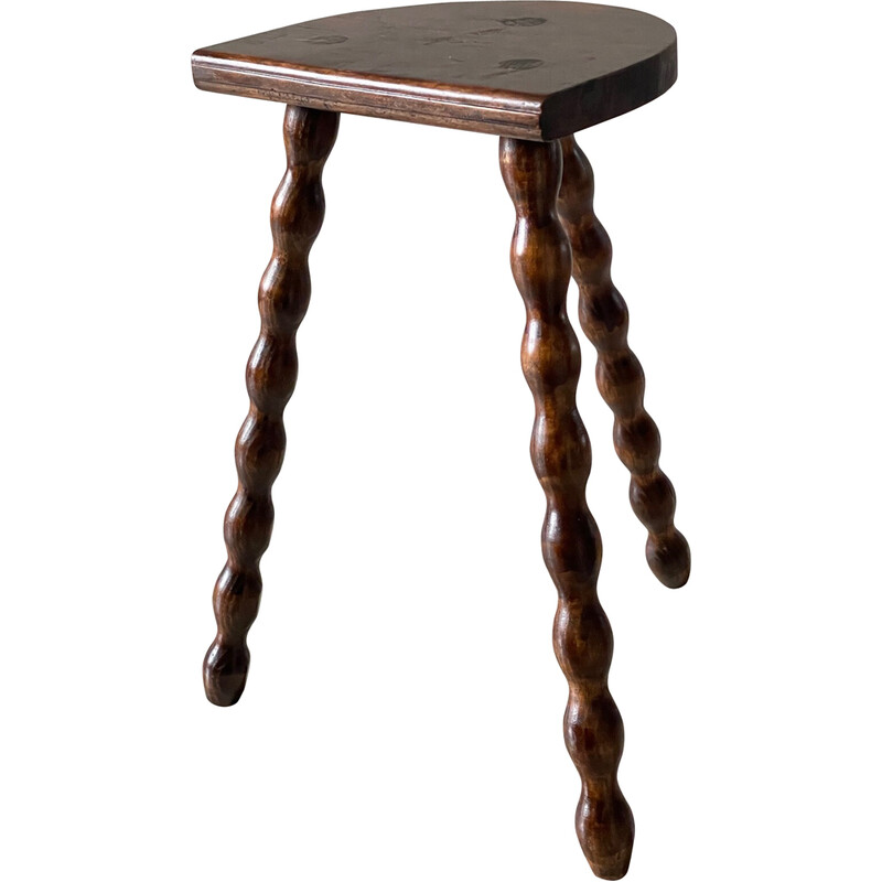 Vintage Tripod stool in turned solid wood