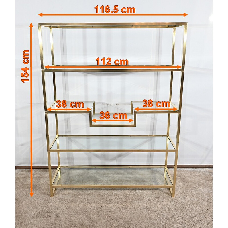 Étagère vintage en laiton doré à 5 niveaux, 1970