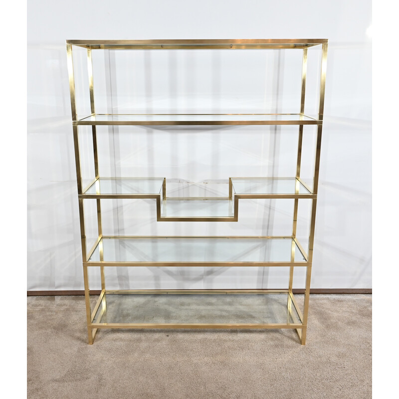 Vintage 5-tier shelf in gilded brass, 1970