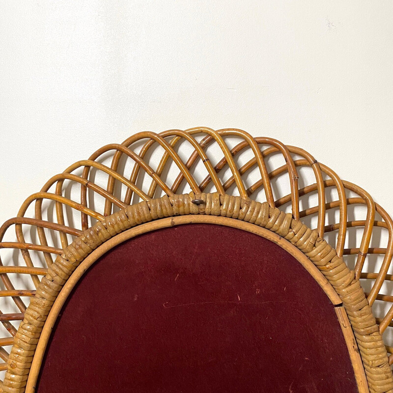 Vintage oval rattan mirror, Italy 1960