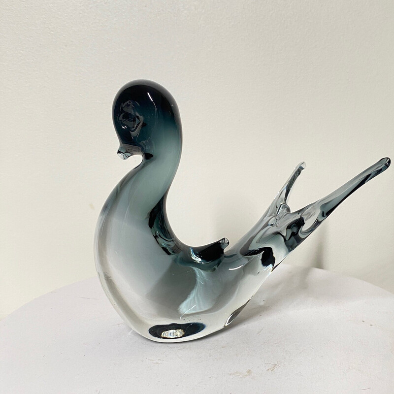 Vintage swallow bird statue in smoked glass by Vincenzo Nason, 1970