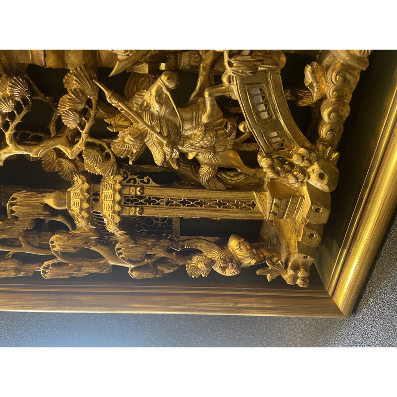 Tableau vintage avec cadre en bois sculpté doré, France
