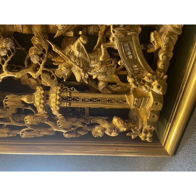 Vintage carved and gilded wooden panel, China