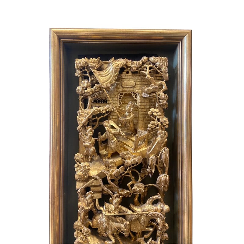Vintage carved and gilded wooden panel, China
