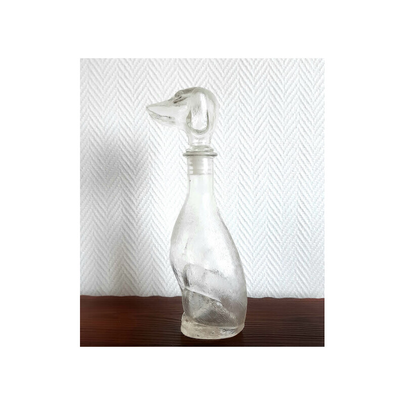 Vintage glass dachshund-shaped carafe for Verrerie d'Empoli, Italy 1960