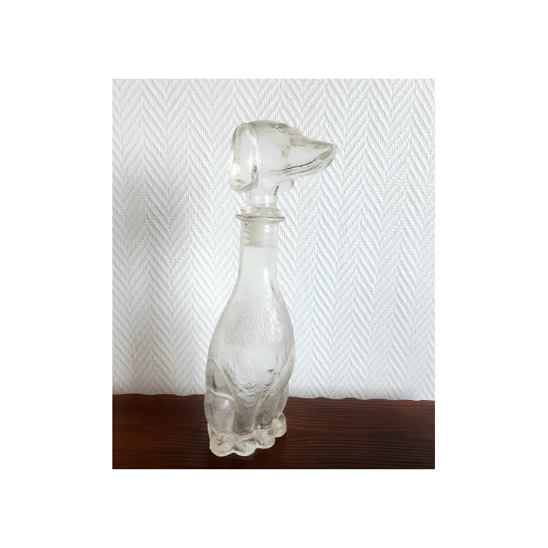 Carafe vintage en forme de teckel en verre pour Verrerie d'Empoli, Italie 1960