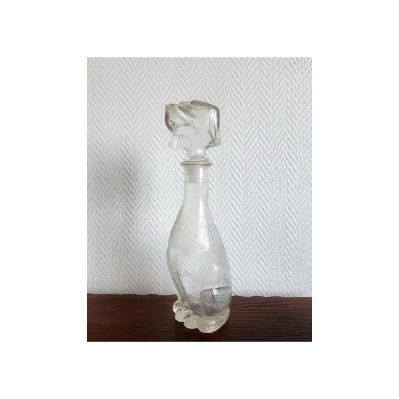 Vintage glass dachshund-shaped carafe for Verrerie d'Empoli, Italy 1960