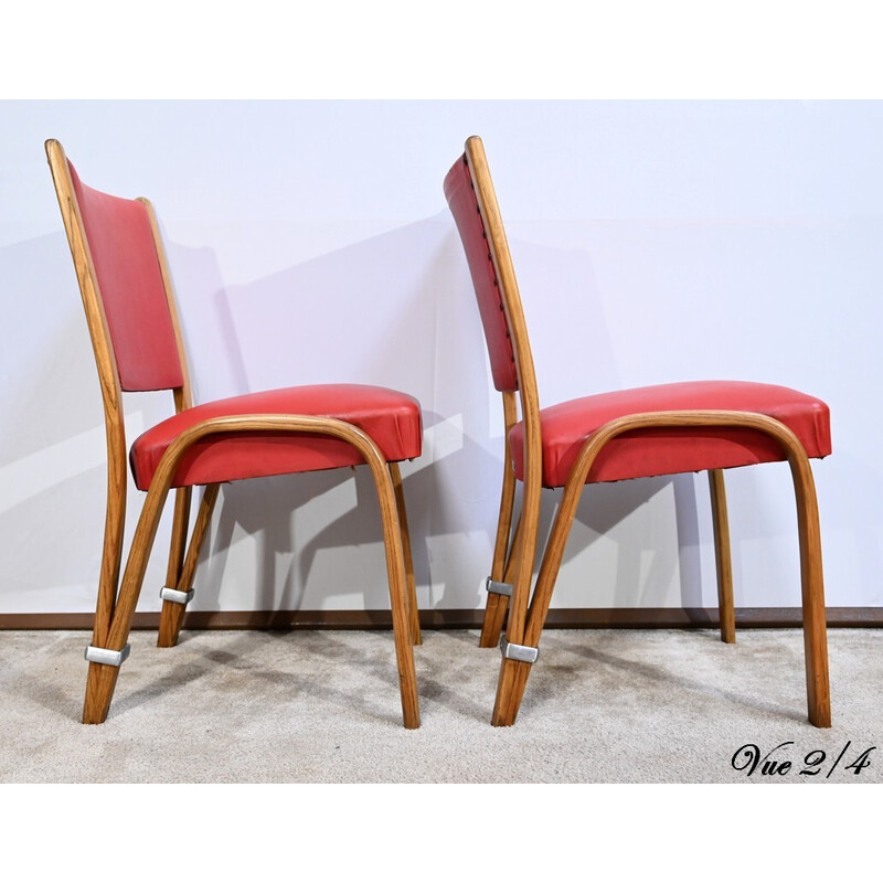 Pair of vintage "Bow Wood" chairs in solid ash by Hugues Steiner, France 1950