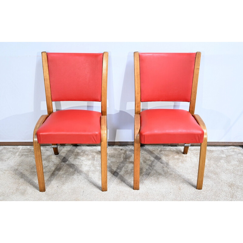 Pair of vintage "Bow Wood" chairs in solid ash by Hugues Steiner, France 1950