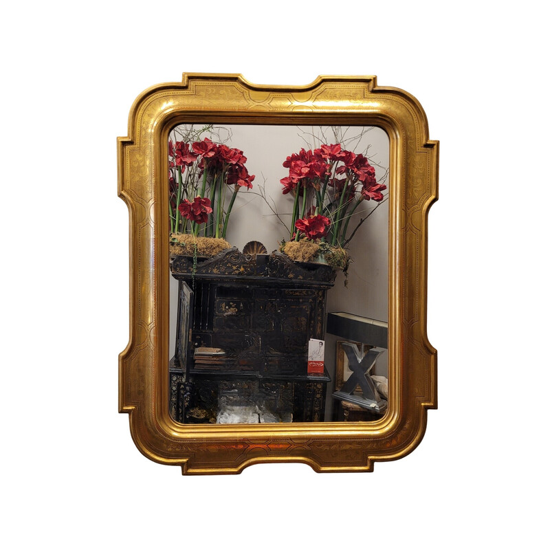 Espejo vintage de madera tallada y dorada, Italia