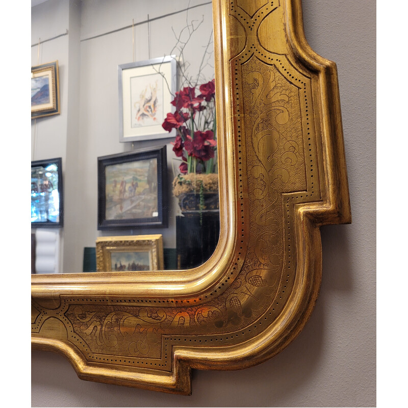 Miroir vintage en bois sculpté et doré, Italie