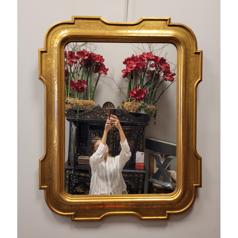 Miroir vintage en bois sculpté et doré, Italie