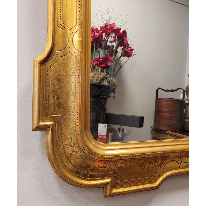 Espejo vintage de madera tallada y dorada, Italia