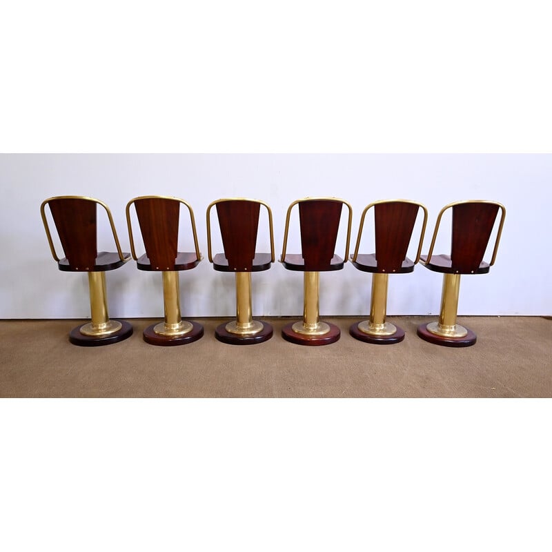Set di 6 sedie vintage in mogano e ottone, Inghilterra