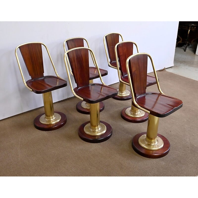 Set di 6 sedie vintage in mogano e ottone, Inghilterra