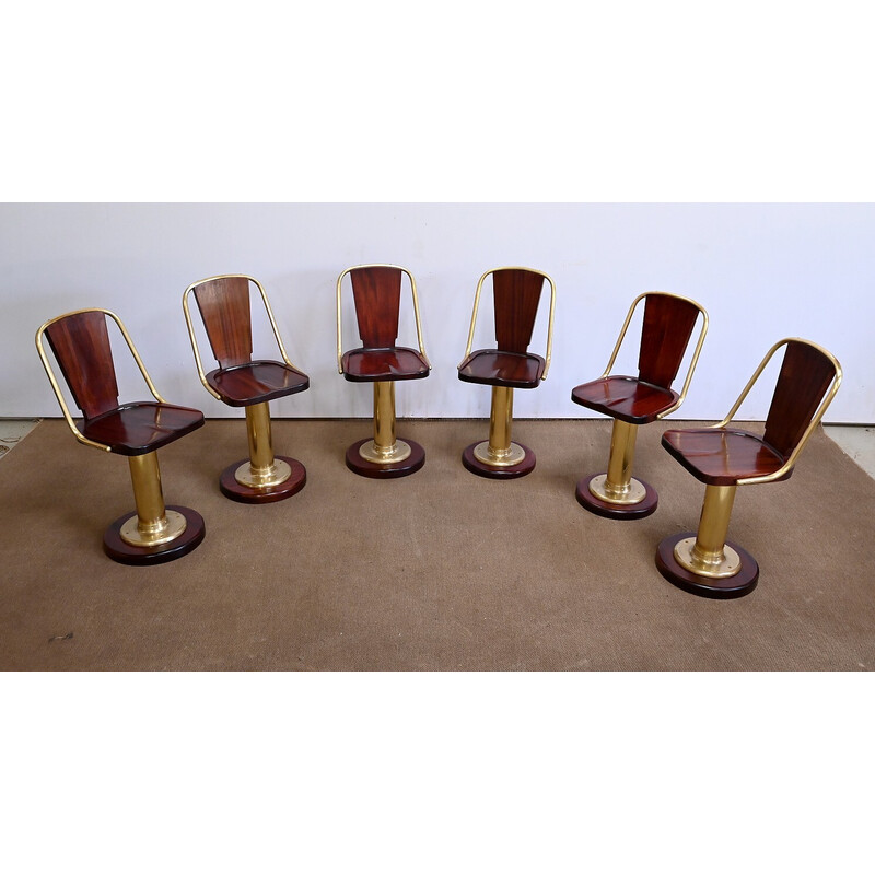 Set von 6 Vintage-Passagierschiff-Stühlen aus Mahagoni und Messing, England