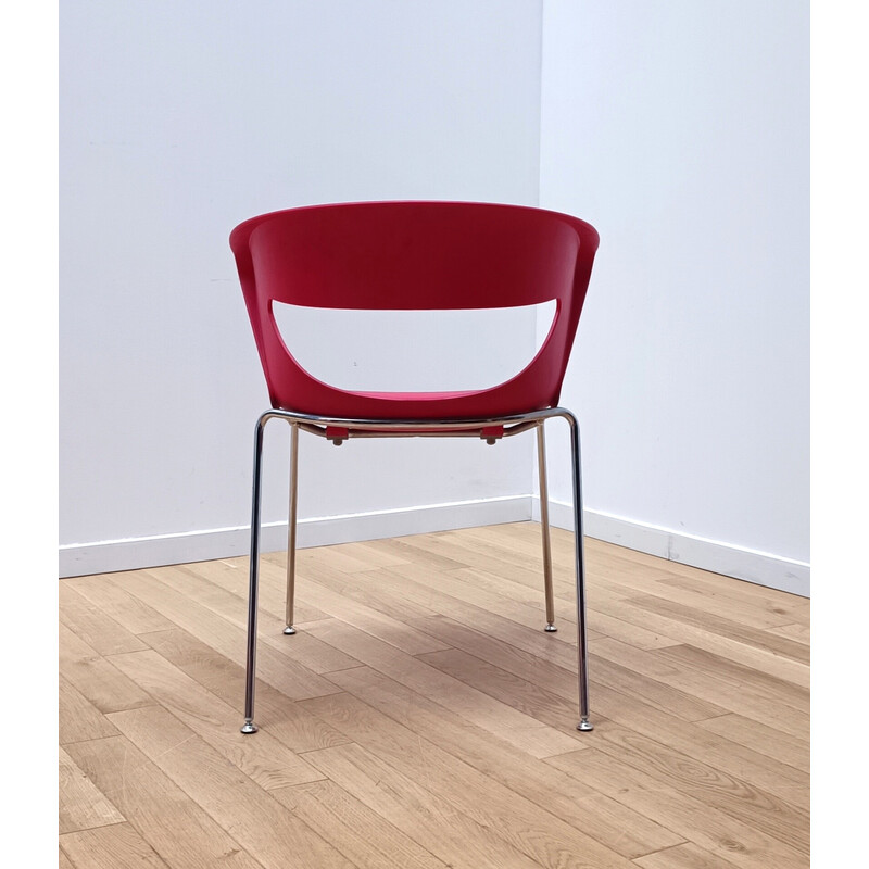Pair of vintage Kicca chairs in red plastic and chromed aluminum for Kastel